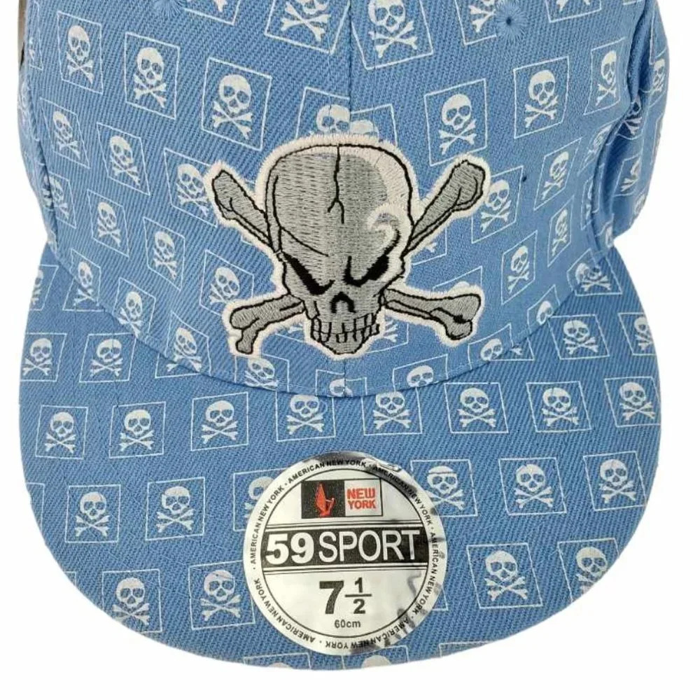 Haina Skull Hat 7 1/2 New With Tags - Blue - Picture 2 of 7